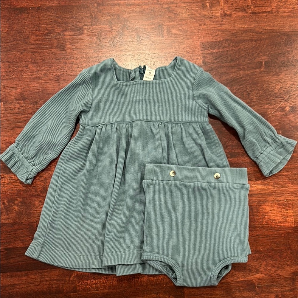 Kate Quinn Green Thermal Dress and Bloomers Set 18-24m